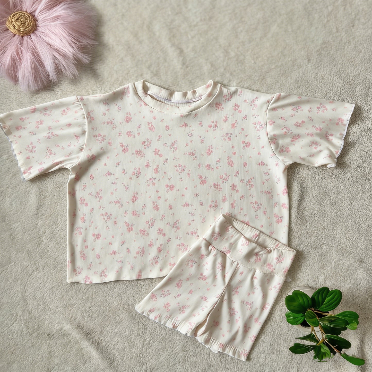 GSSO3558 Preorder Baby Girl Pink Flowers Top Biking Short Clothes Sets