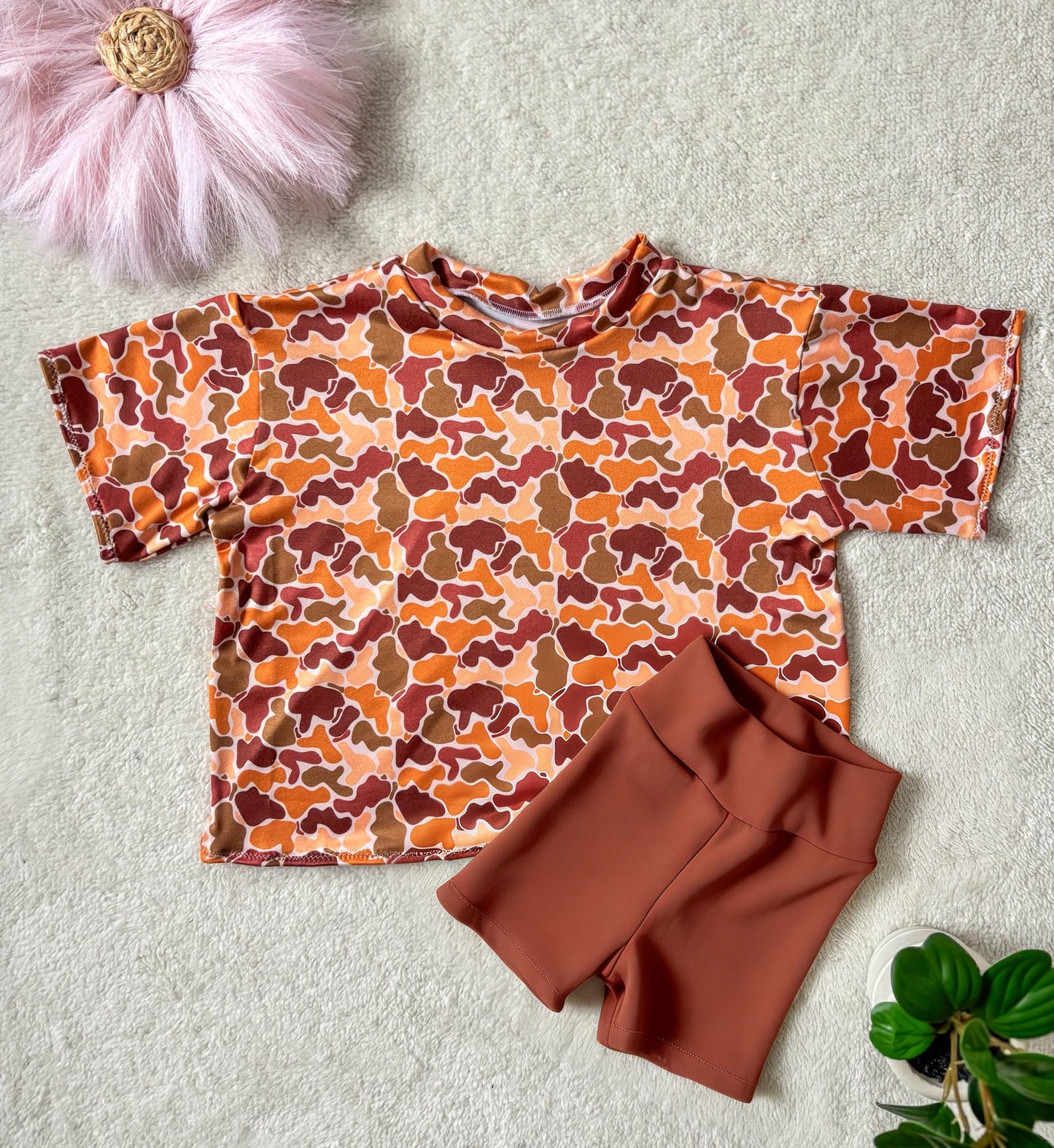 GSSO3560 Preorder Baby Girl Southern Brown Camo Top Biking Short Clothes Sets