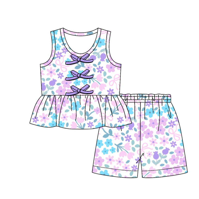 GSSO3589 Preorder Baby Girl Sleeveless Colorful Flowers Button Tunic Short Clothes Sets
