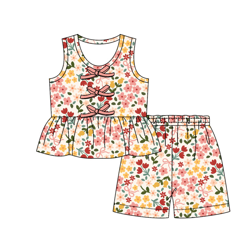 GSSO3591 Preorder Baby Girl Sleeveless Colorful Flowers Button Tunic Short Clothes Sets
