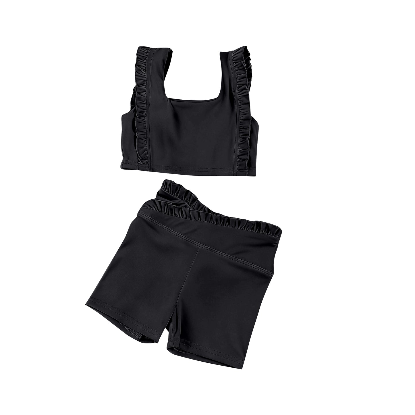 GSSO3620 Preorder Baby Girl Black Sleeveless Vest Top Short Yoga Active Clothes Sets