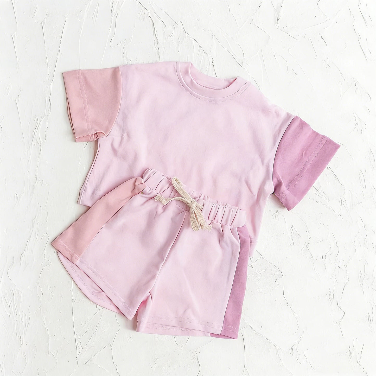 GSSO3638 Preorder Baby Girl Pink Patchwork Short Sleeve Shirt Top Short Clothes Set