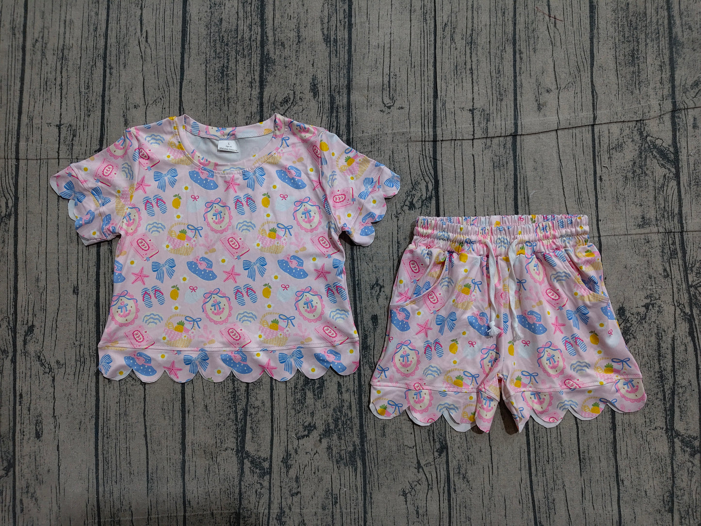 GSSO3657 Preorder Sample Baby Girls Beach Flowers Top Short Scallop Clothes Sets