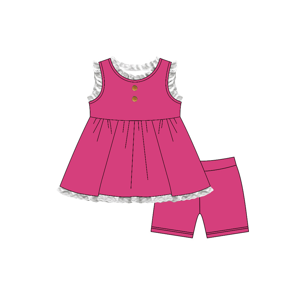 GSSO3684 Preorder Baby Girls Hot Pink Sleeveless Button Tunic Short Clothes Set