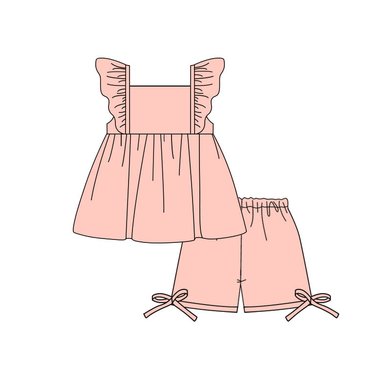 GSSO3690 Preorder Baby Girls Peach Flutter Sleeve Tunic Short Clothes Set