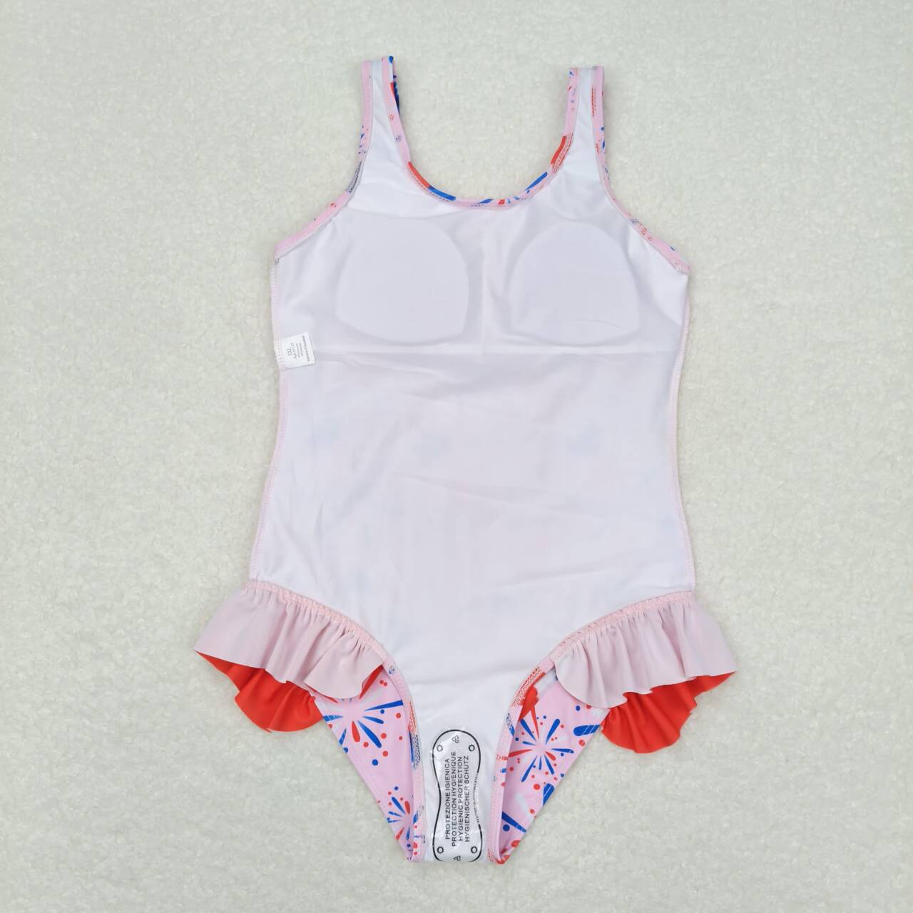S0333 4th of July Fireworks Popsicle red lace pink one-piece swimsuit