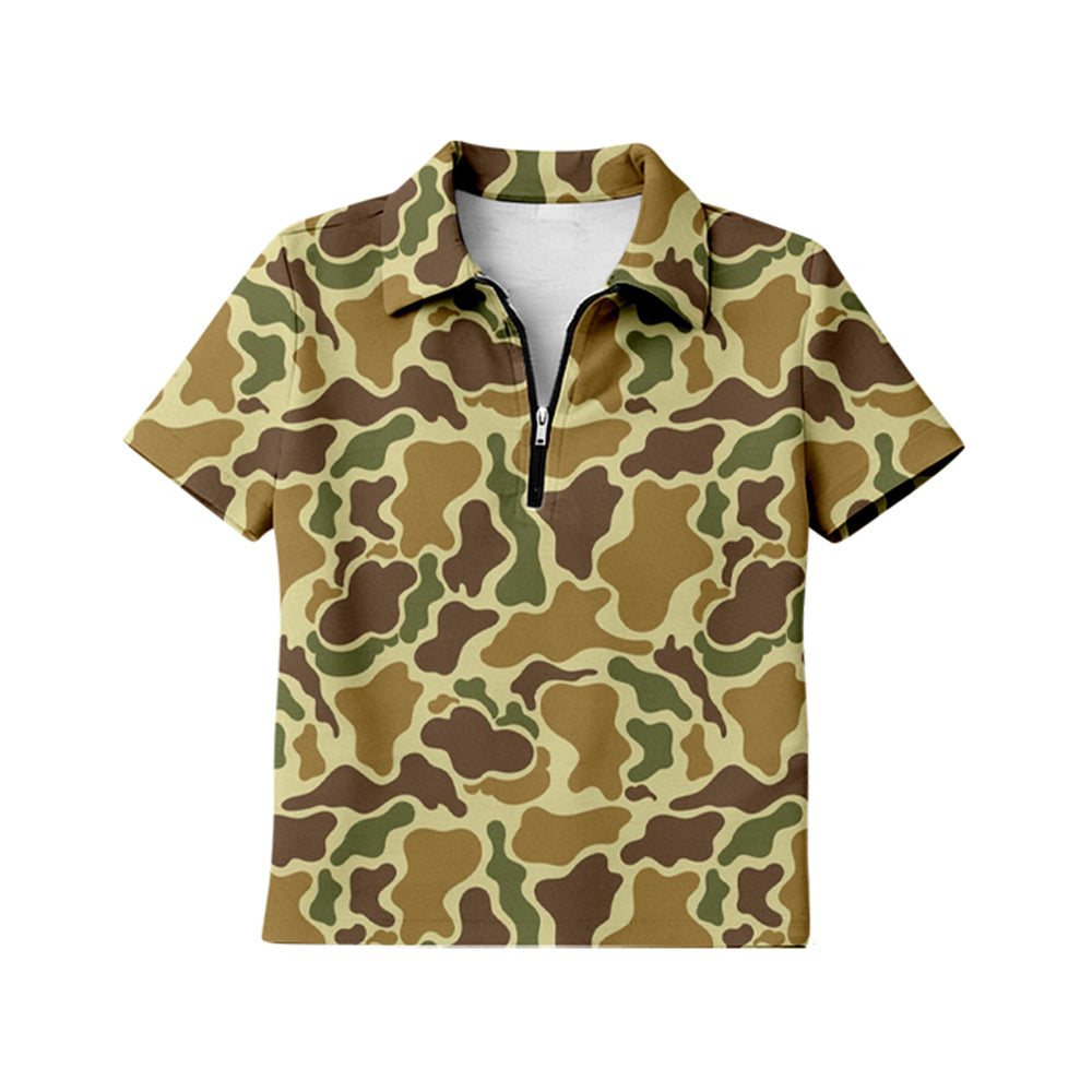 GT1600 Preorder Adult Women Girl Southern Yellow Camo Short Sleeve Zipper Pullovers Top