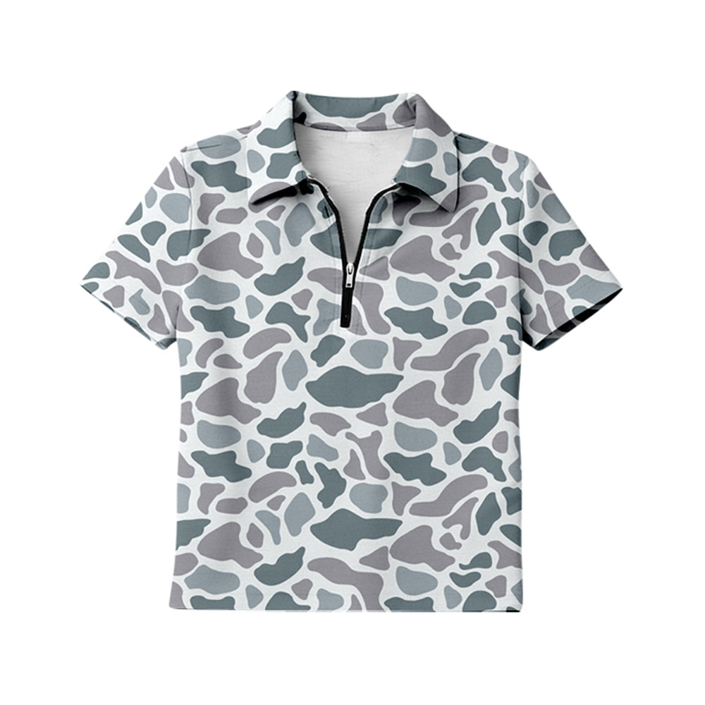 GT1602 Preorder Adult Women Girl Southern Light Grey Camo Short Sleeve Zipper Pullovers Top