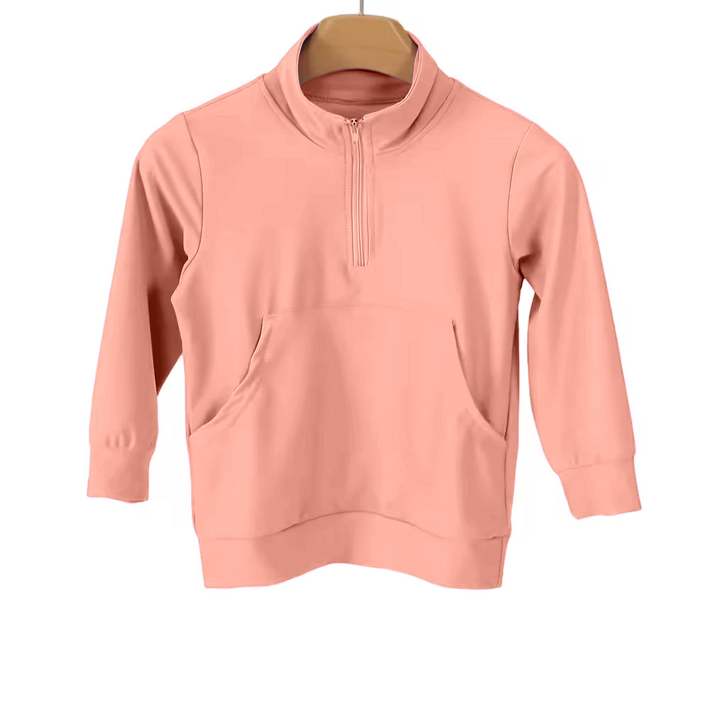 GT1608 Preorder Baby Girl Peach Long Sleeve Zipper Pockets Yoga Active Pullovers Top