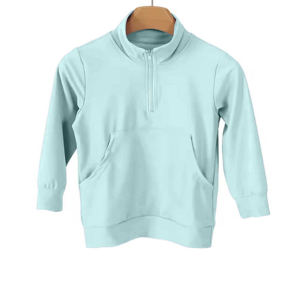 GT1610 Preorder Baby Girl Blue Long Sleeve Zipper Pockets Yoga Active Pullovers Top