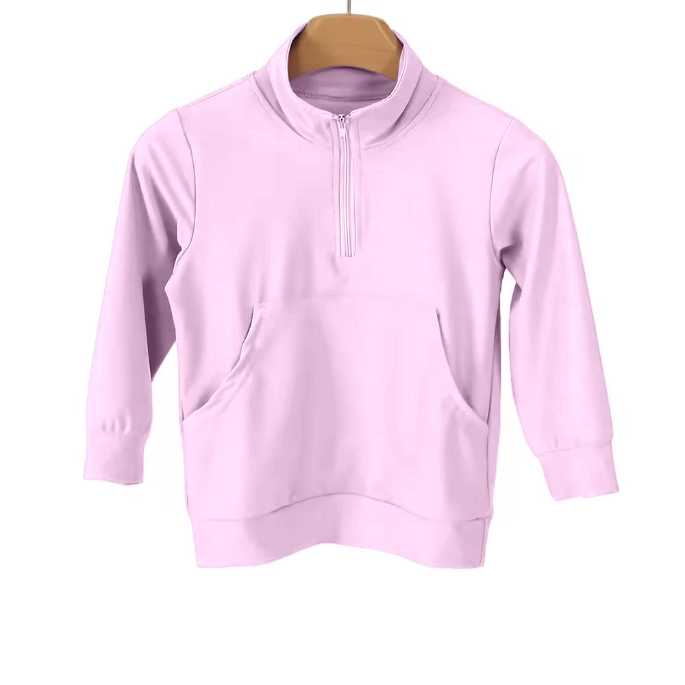 GT1611 Preorder Baby Girl Pink Long Sleeve Zipper Pockets Yoga Active Pullovers Top