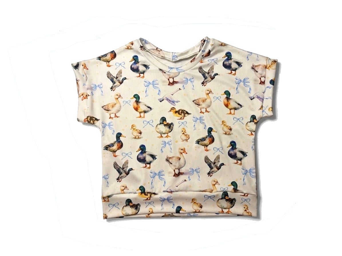 GT1621 Preorder Baby Girls Short Sleeve Bows Ducks Plaid Hunting T-shirts Top