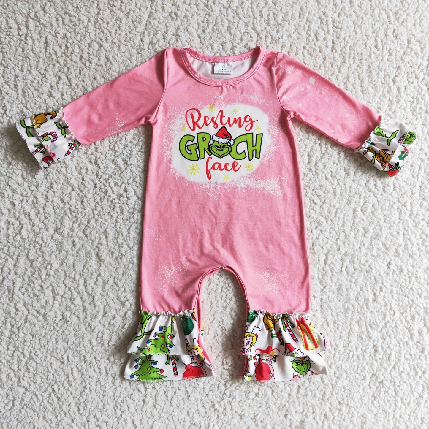 11.10 RTS NO MOQ(In Stock ) LR0154 baby christmas romper long sleeve long pants girls romper milk silk cartoon print