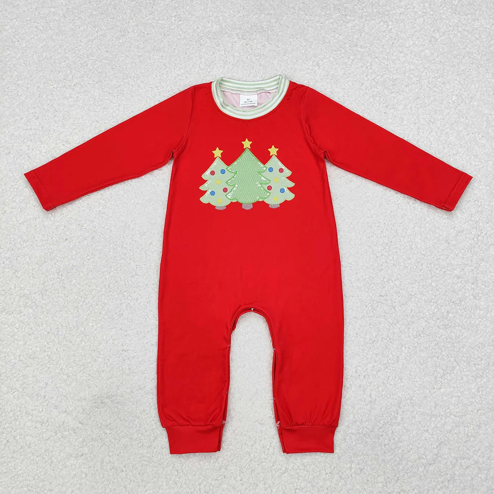 Sibling Baby Kids Boys Girls Red Christmas Tree Rompers Clothing Sets