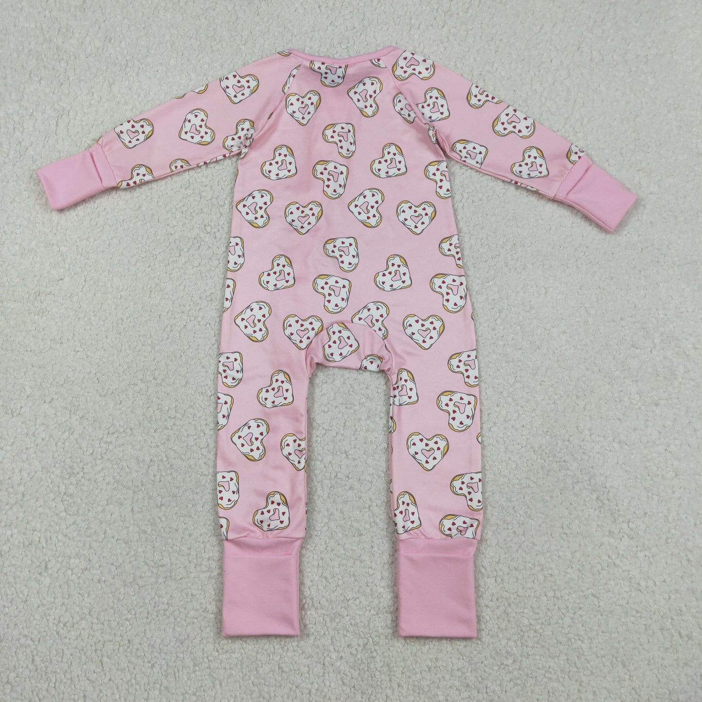 RTS NO MOQ(In Stock) Pink Zippered Bodysuit with Heart-Shaped Donut Design