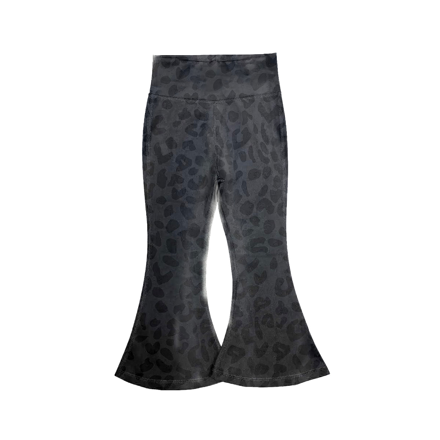 P1022 Preorder Baby Girl Black Leopard Yoga Active Bell Bottom Pants