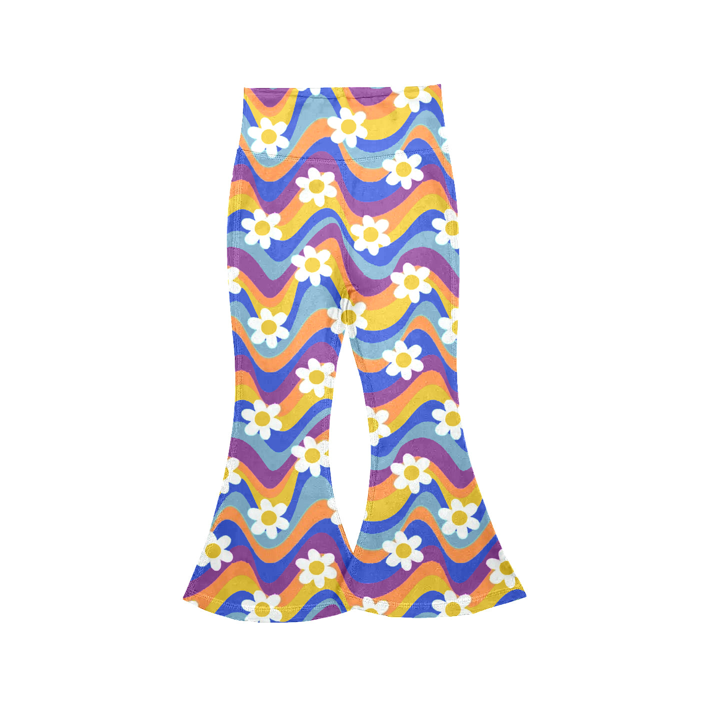 P1025 Preorder Baby Girl Colorful Stripe Flowers Yoga Active Bell Bottom Pants