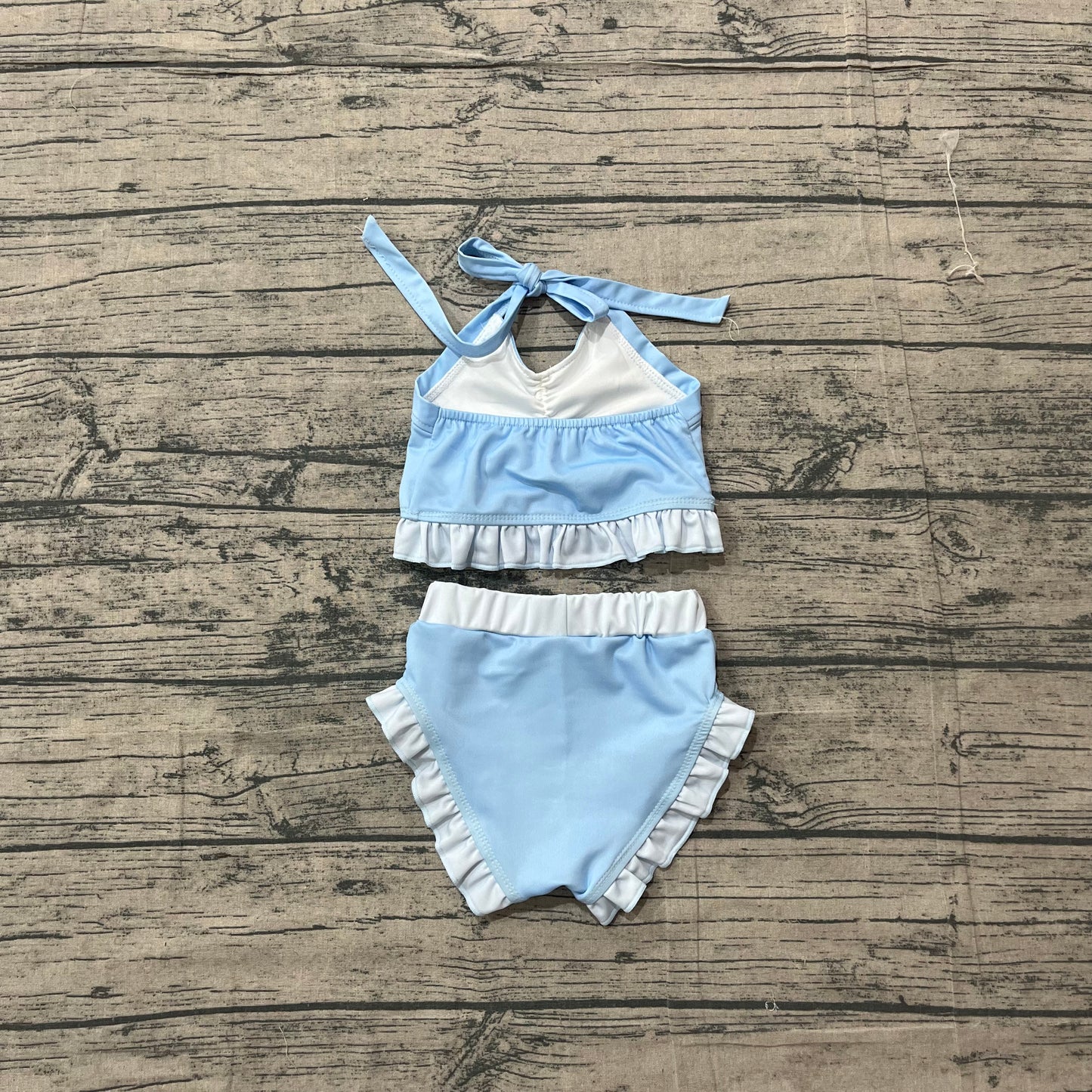 S0694 Preorder Sample Baby Girls Blue Strap Vest Bows Bummies 2 Pieces Swimsuits