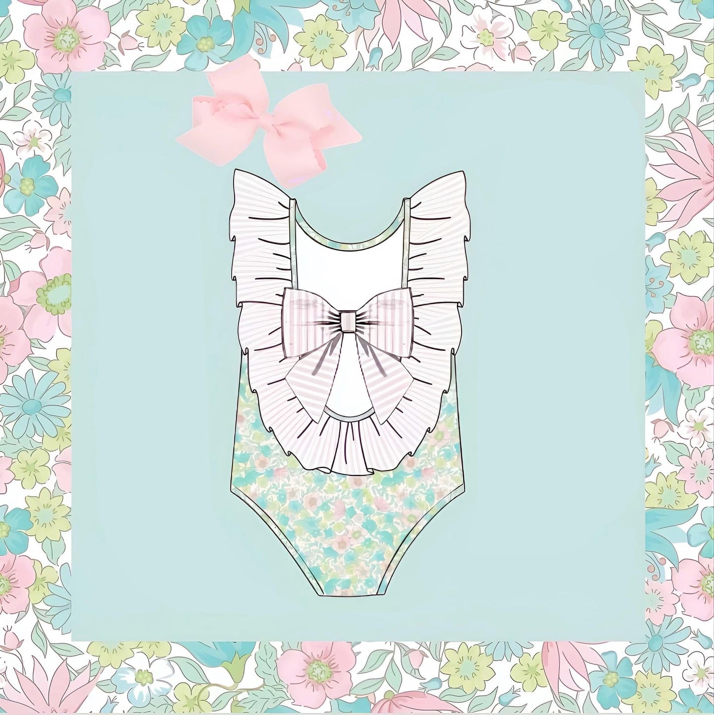 Pre-order no moq S0732 pre-order baby girl clothes summer floral sleeveless swimsuit-26.1.23