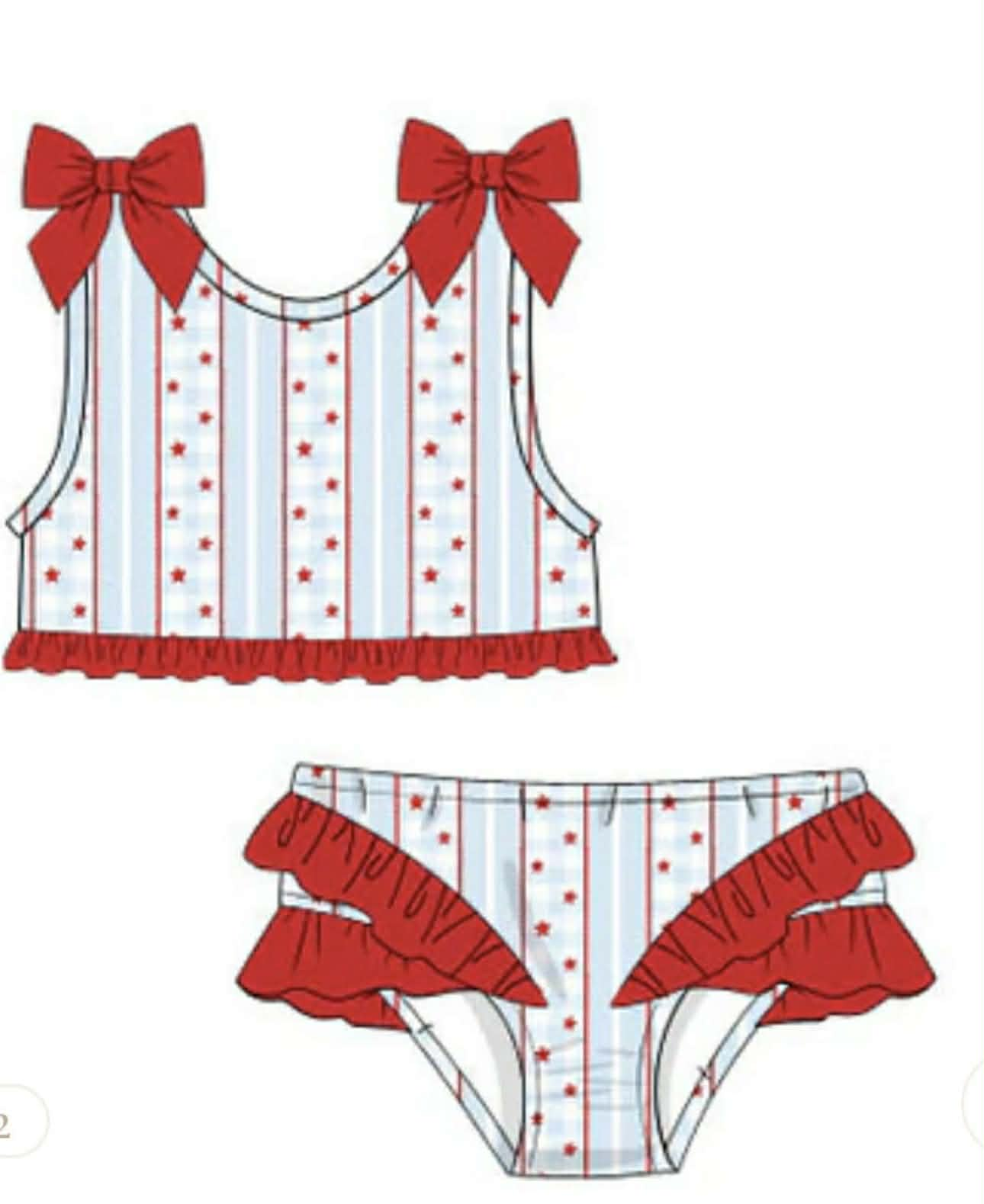 S0735 Preorder Baby Girls Sleeveless Stars Stripe Top Bummies 4th of July Swimsuits