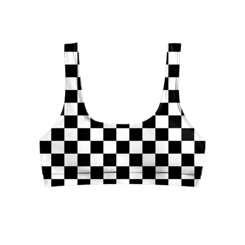 S0736 Preorder Adult Women Black Checkered Bra Swim Top