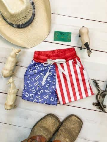 S0750 Preorder Baby Girl Letters Stripe 4th of July Pockets Swimming Trunks Bottom