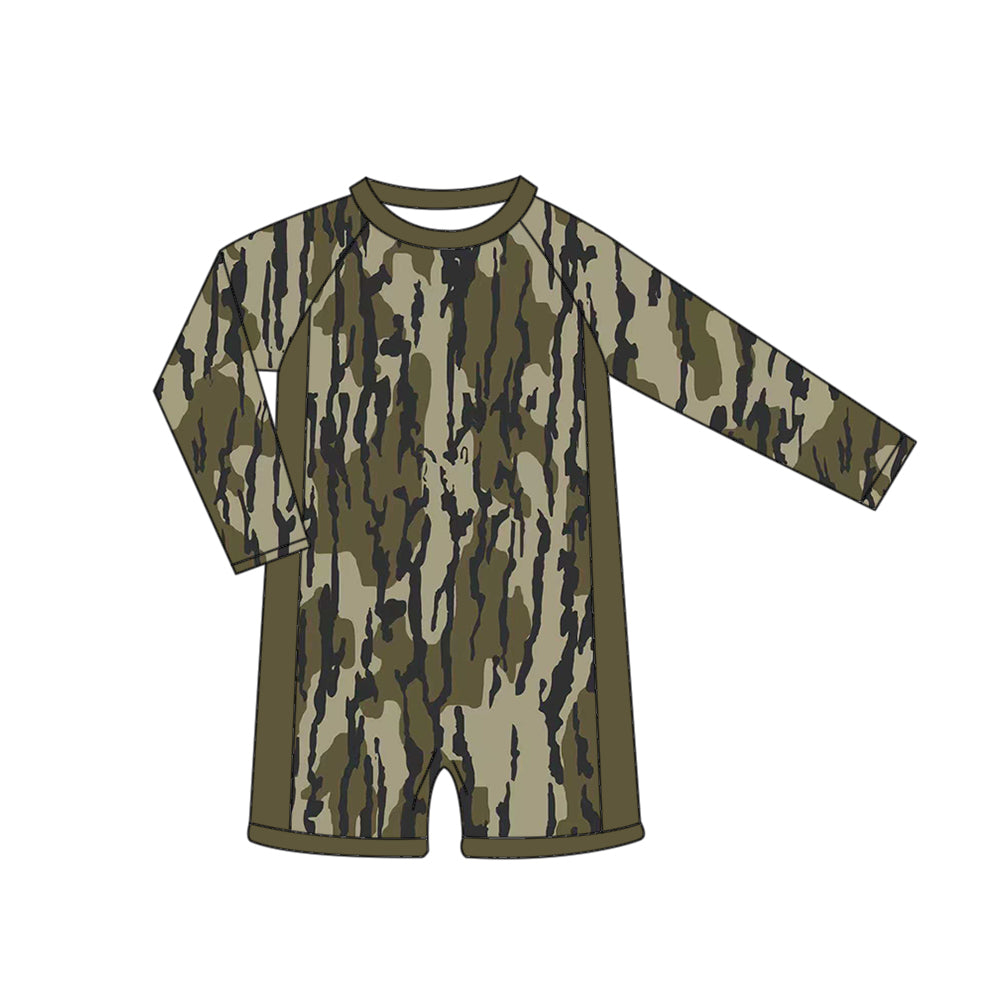 S0767 Preorder Baby Girl Long Sleeve Southern Olive Camo Swimsuits
