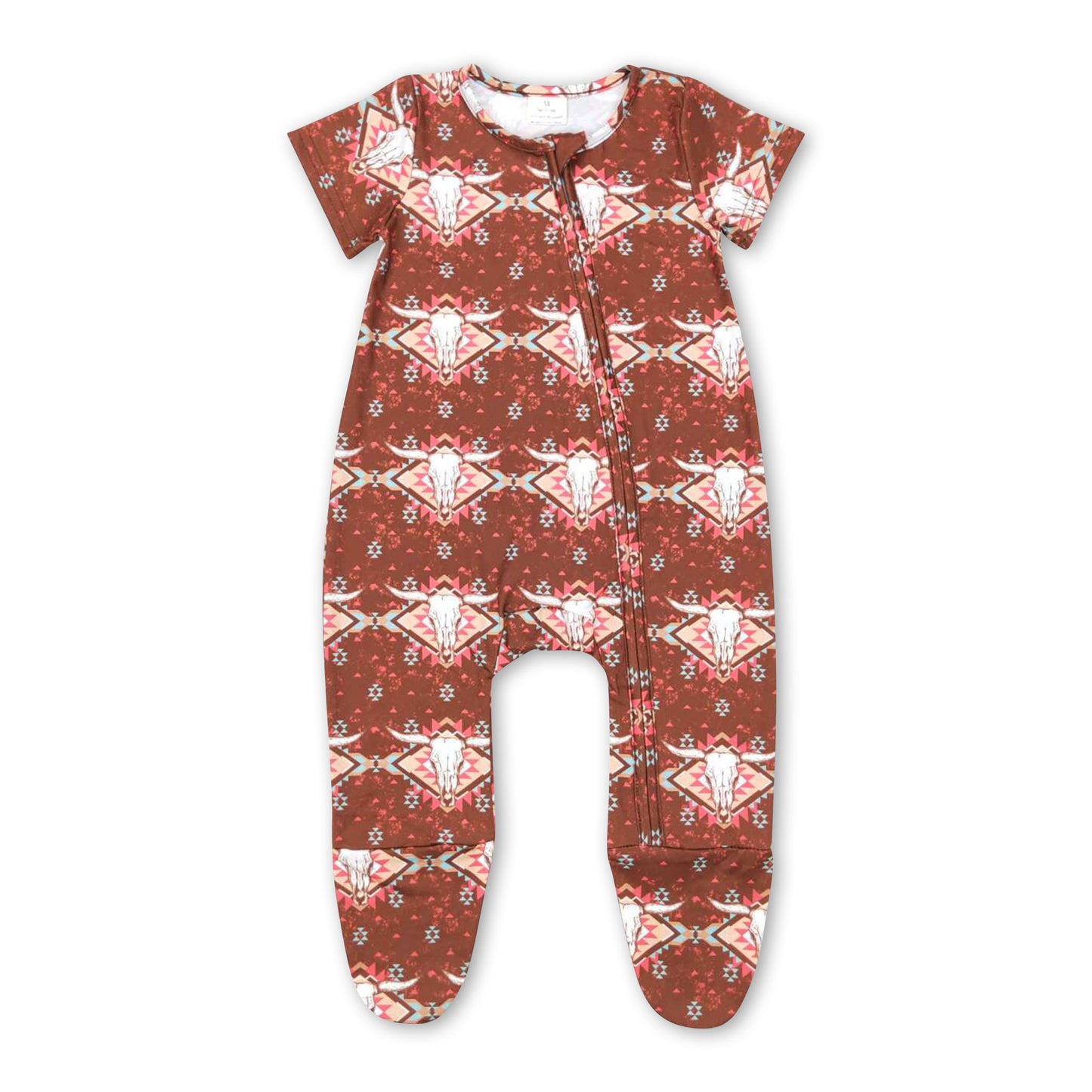 5.12 RTS NO MOQ SR0199 Brown short-sleeved jumpsuit with cow head geometric pattern