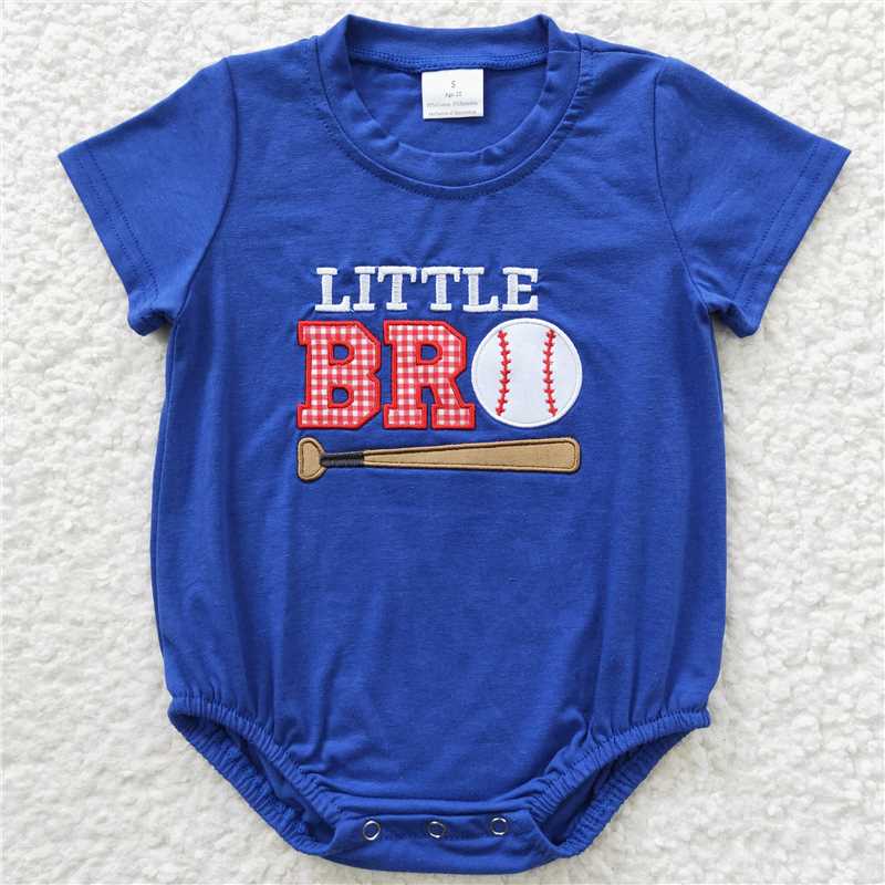 SR0291 Baby Boy Little Brother Baseball Rompers