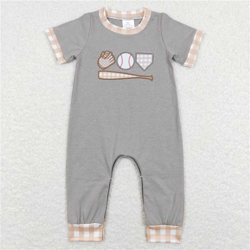 SR0614 Baby Infant Boy Grey Baseball Short Sleeve Rompers