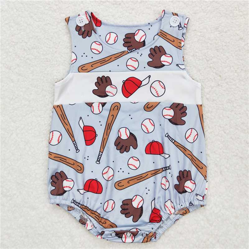 SR1235 Baby Boy Baseball Sleeveless Summer Spring Rompers