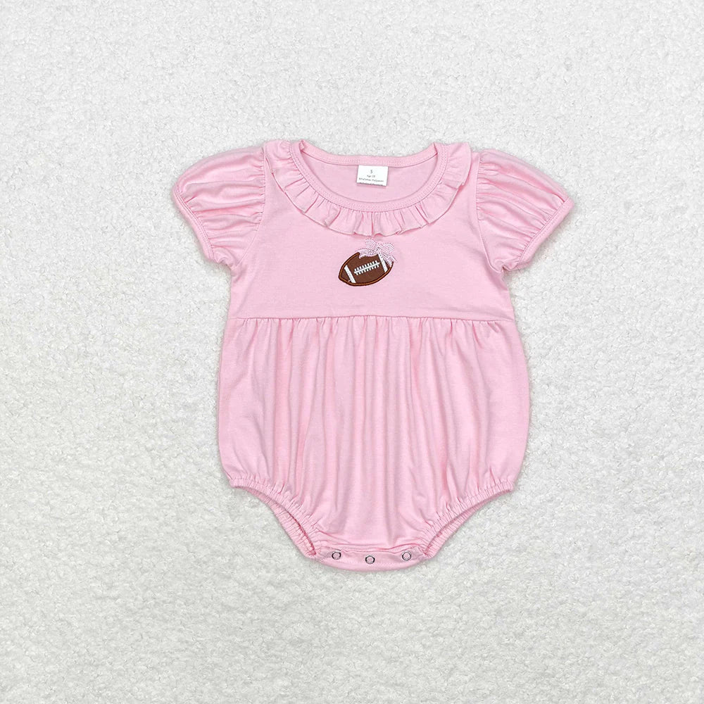 SR1945 Baby Infant Girls Football Short Sleeve Rompers