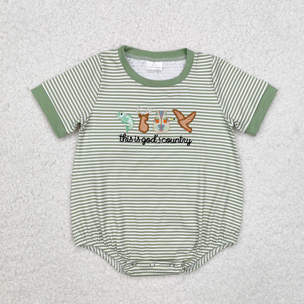 SR2263 Newborn Baby Infant Boys God Country Short Sleeve Rompers
