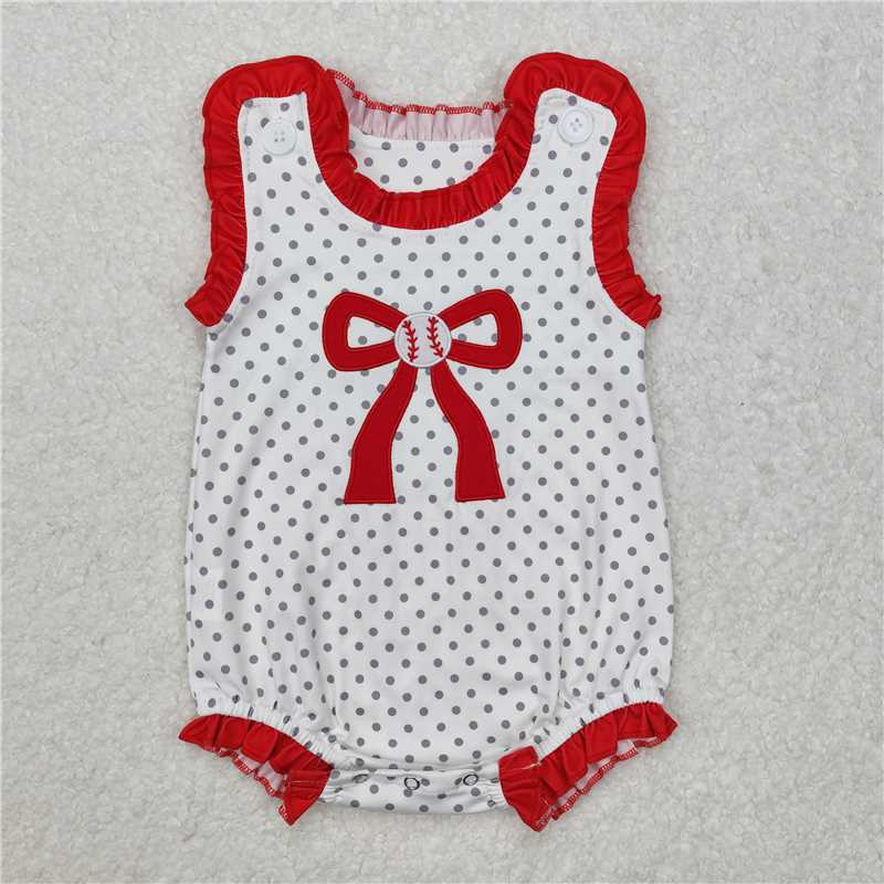 SR2376 Baby Infant Girl Baseball Bow Sleeveless Rompers