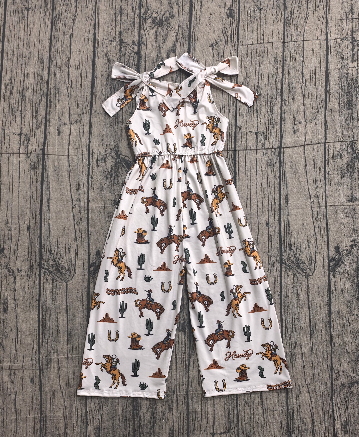 SR2969 Preorder Sample Baby Girl Bows Strap Horse Rodeos Cactus Jumpsuits