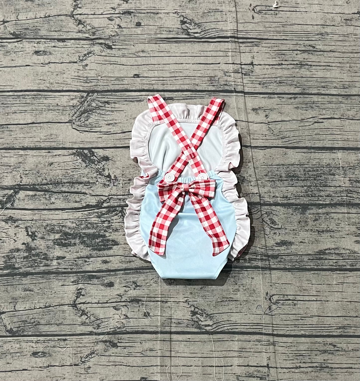 SR3055 Preorder IRL Baby Girl Red Plaid Strap Park Backless Bow Ruffle Rompers
