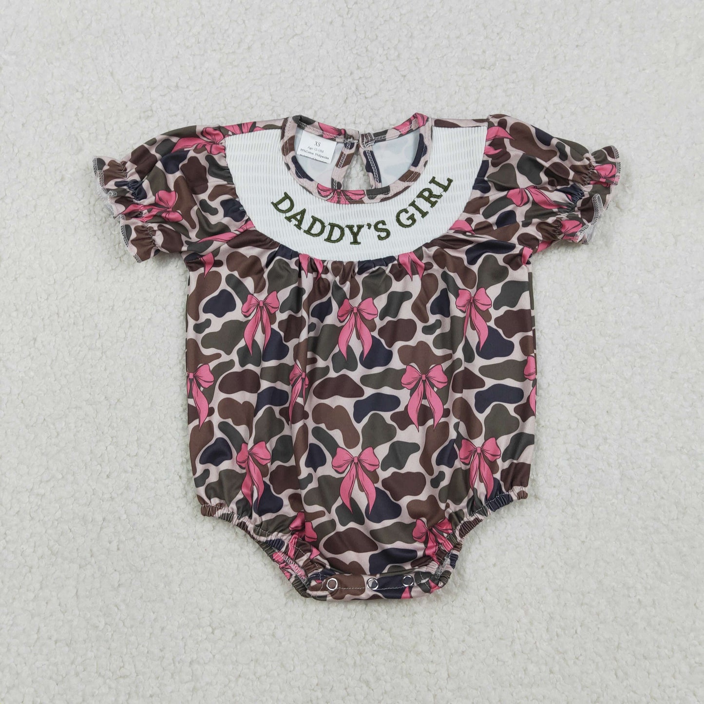 Sibling Baby Girls clothes smocked embroidery DADDY camouflage shiort sleeve pants Sets and romper