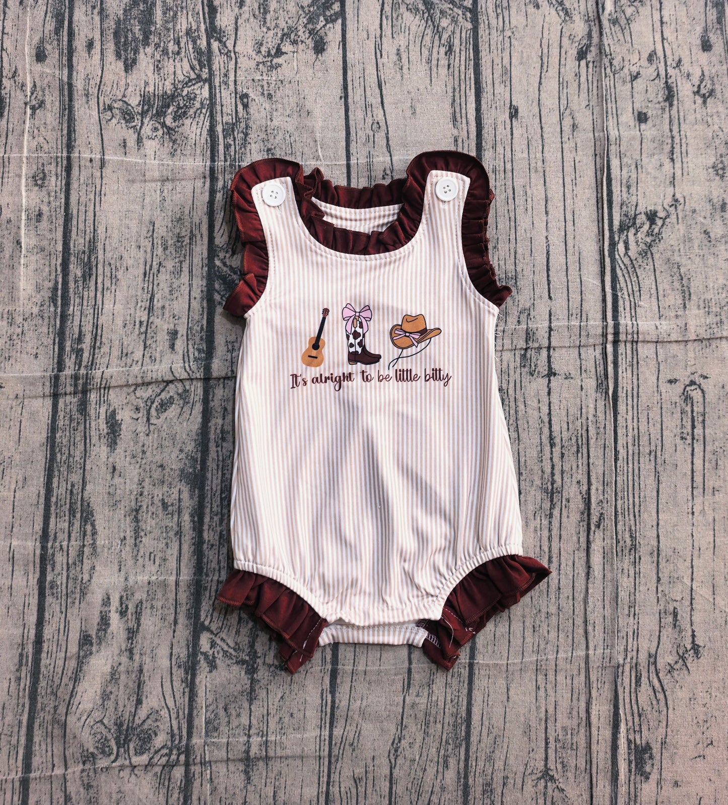 SR3336 Preorder Sample Baby Girls Sleeveless Boot Hats Guitar Western Ruffle Rompers