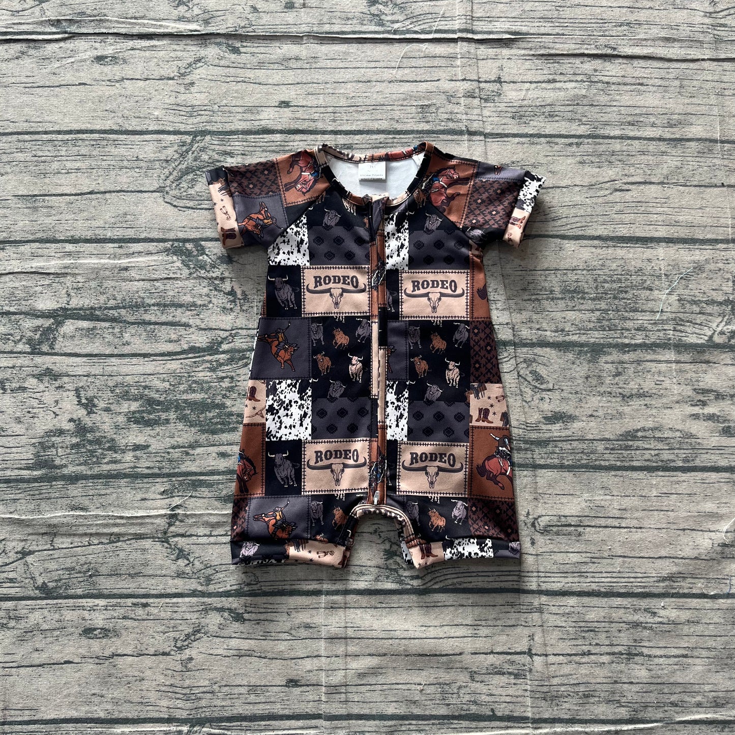SR3545 Preorder Sample Baby Boy Horse Rodeos Western Zipper Rompers