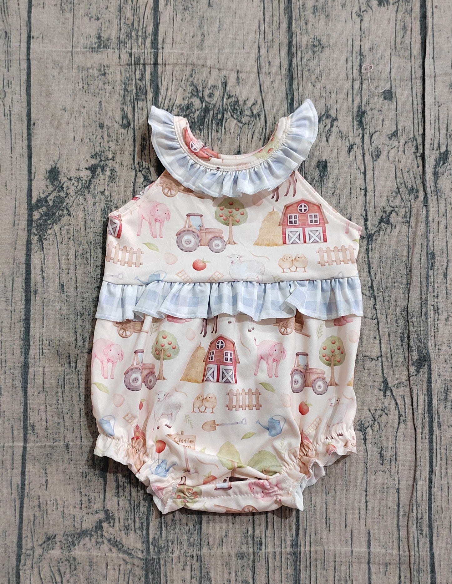 SR3852 Preorder Sample Baby Girl Farm Collar Ruffle Rompers