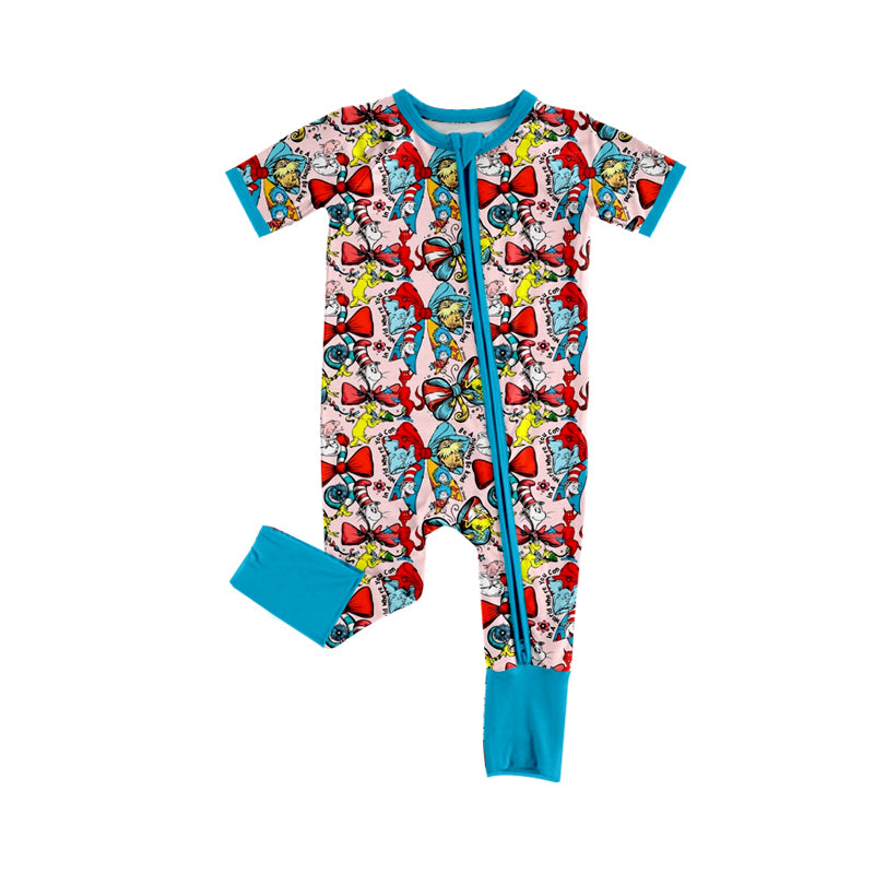 Pre-order no moq SR3886 pre-order baby girl clothes summer dr seuss bow short sleeve bubble-25.12.30
