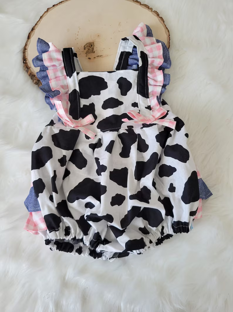 Pre-order no moq SR3898 pre-order baby girl clothes cow pattern flying sleeve bubble-26.1.1