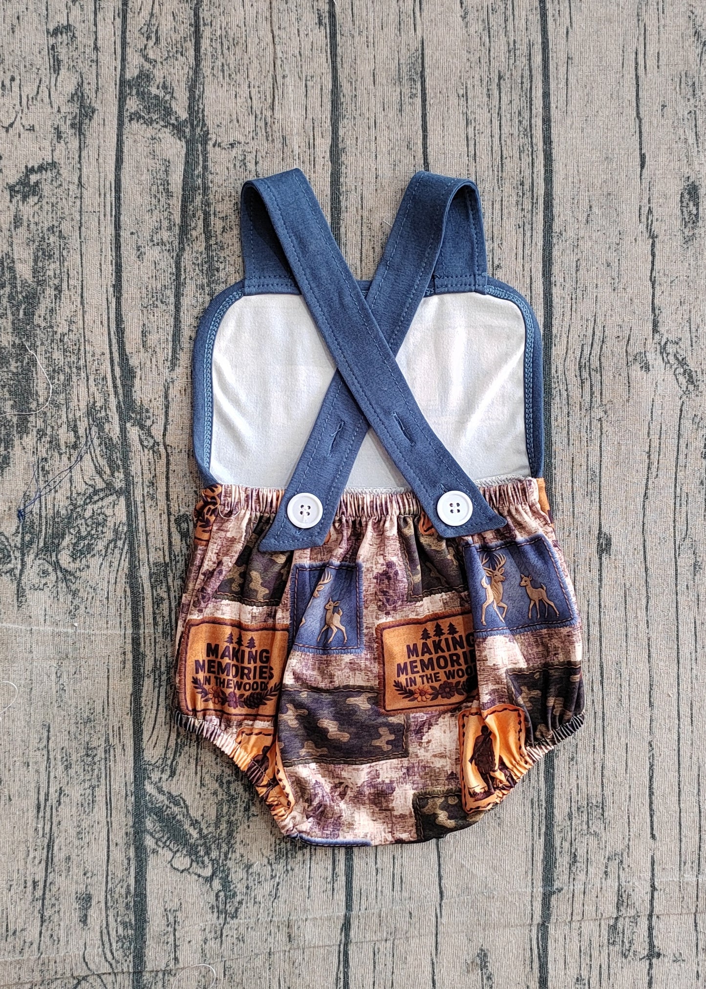 SR3925 Preorder Sample Baby Boy Strap Southern Deer Camo Hunting Rompers