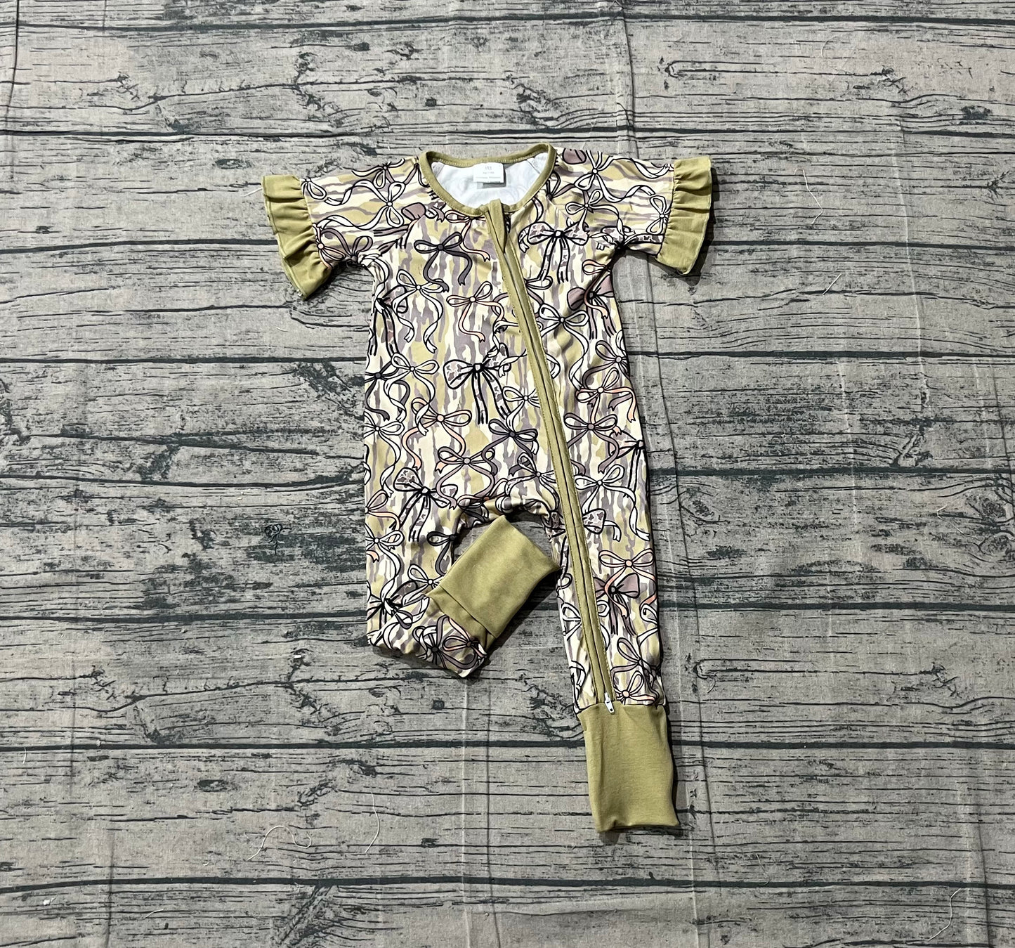 Pre-order no moq SR3931 pre-order baby girl clothes camouflage bow short sleeve bubble-26.1.15
