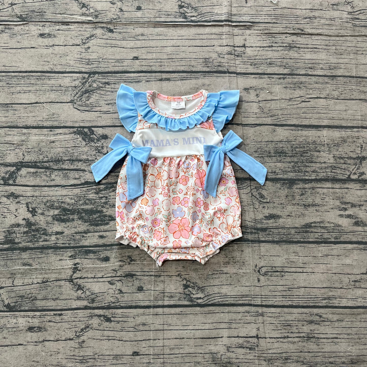 SR3973 Preorder Sample Baby Girl Flutter Sleeve Mama's Mini Colorful Flowers Ruffle Rompers