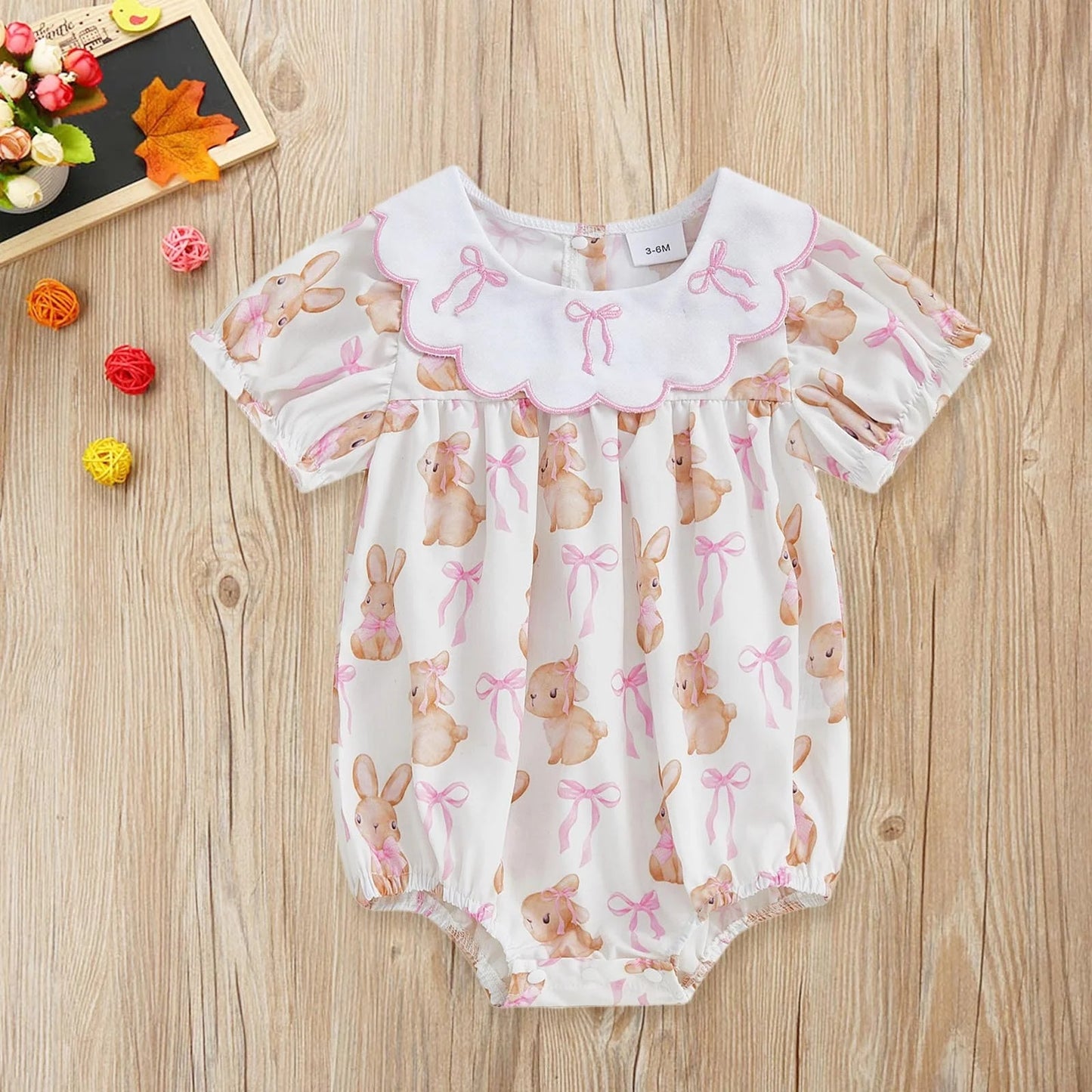 Pre-order no moq SR3985 pre-order baby girl clothes bunny bow short sleeve bubble-26.1.14