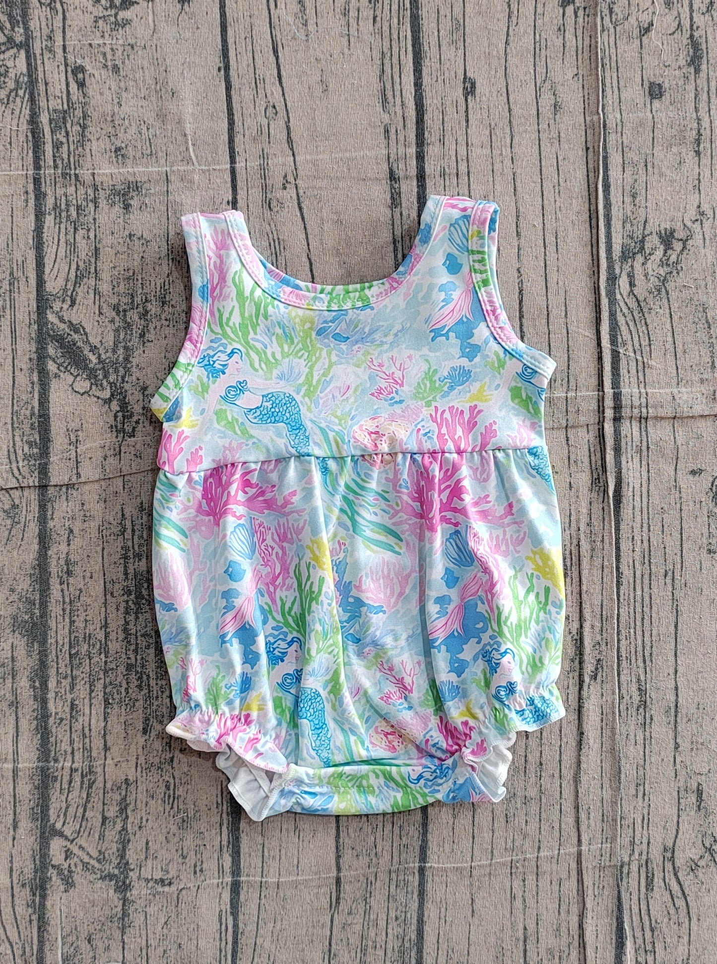 SR3991 Preorder Sample Baby Girl Sleeveless Sea Plants Ruffle Rompers