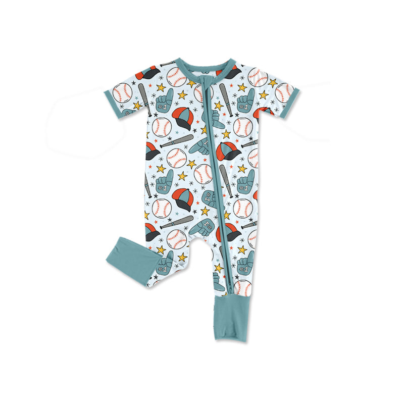 Pre-order Baby Boy Baseballs Stars Team Two Way Zipper Convertible Bubble Rompers SR4035
