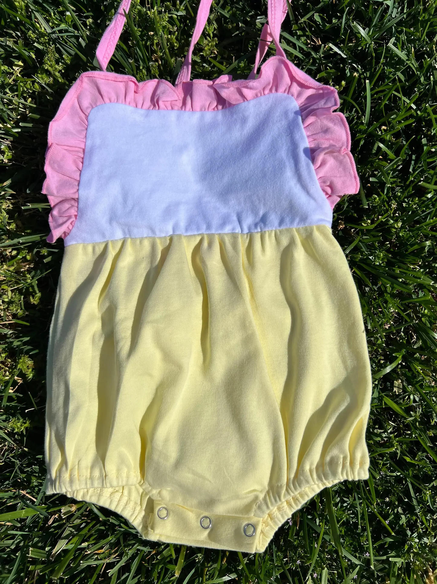 SR4039 Preorder Baby Girl Cotton Yellow Strap Ruffle Rompers