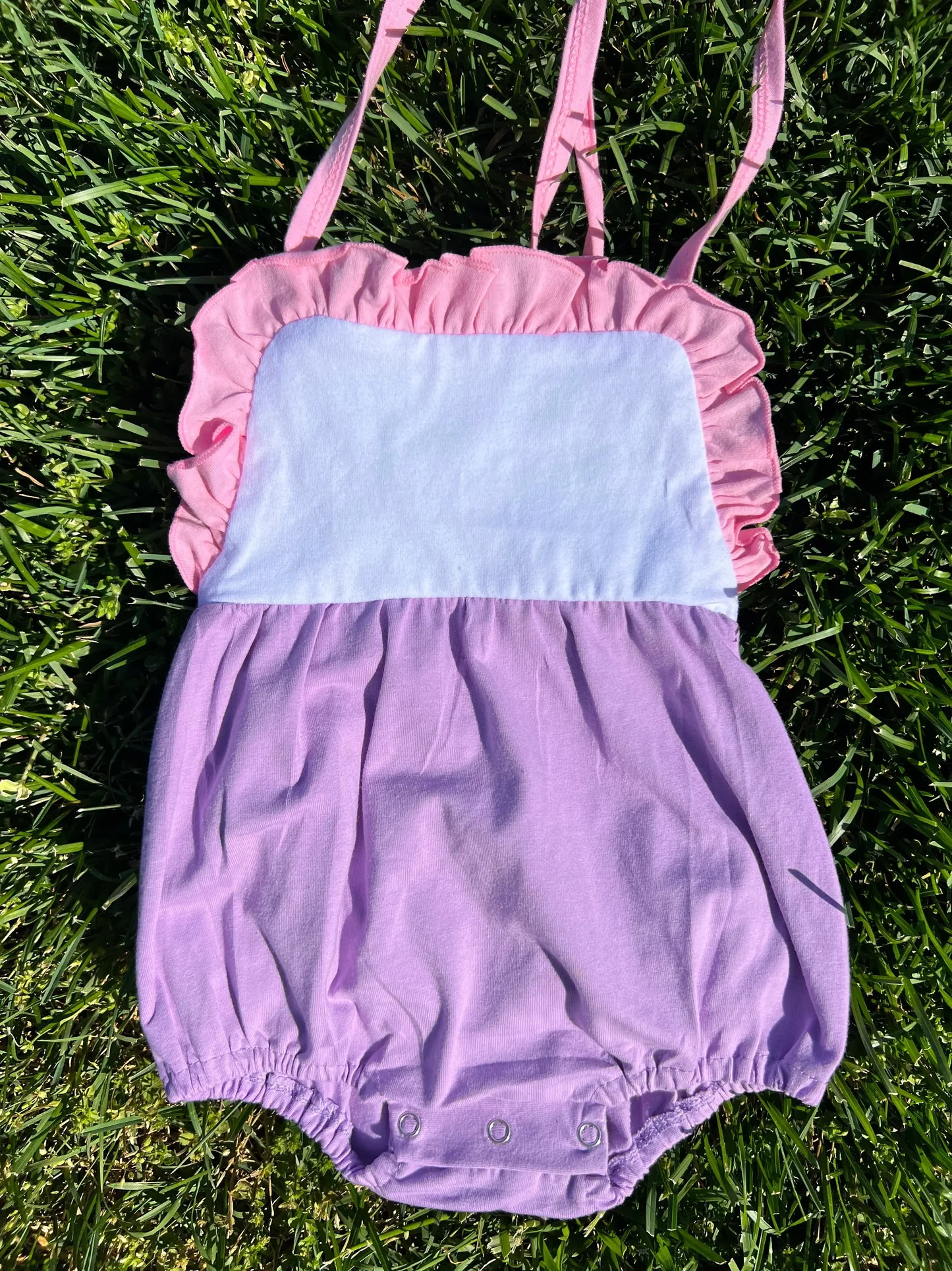 SR4040 Preorder Baby Girl Cotton Purple Strap Ruffle Rompers